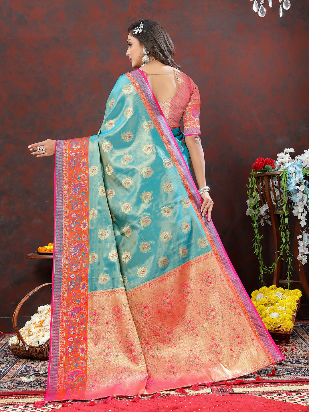 Skyblue Kanjivaram Silk Saree with Festive Zari Weaving