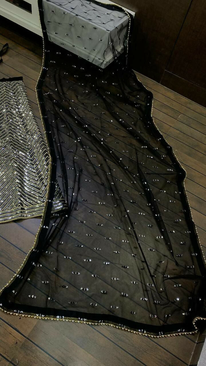 Silver Georgette Sequins and Zari Embroidered Lehenga Choli