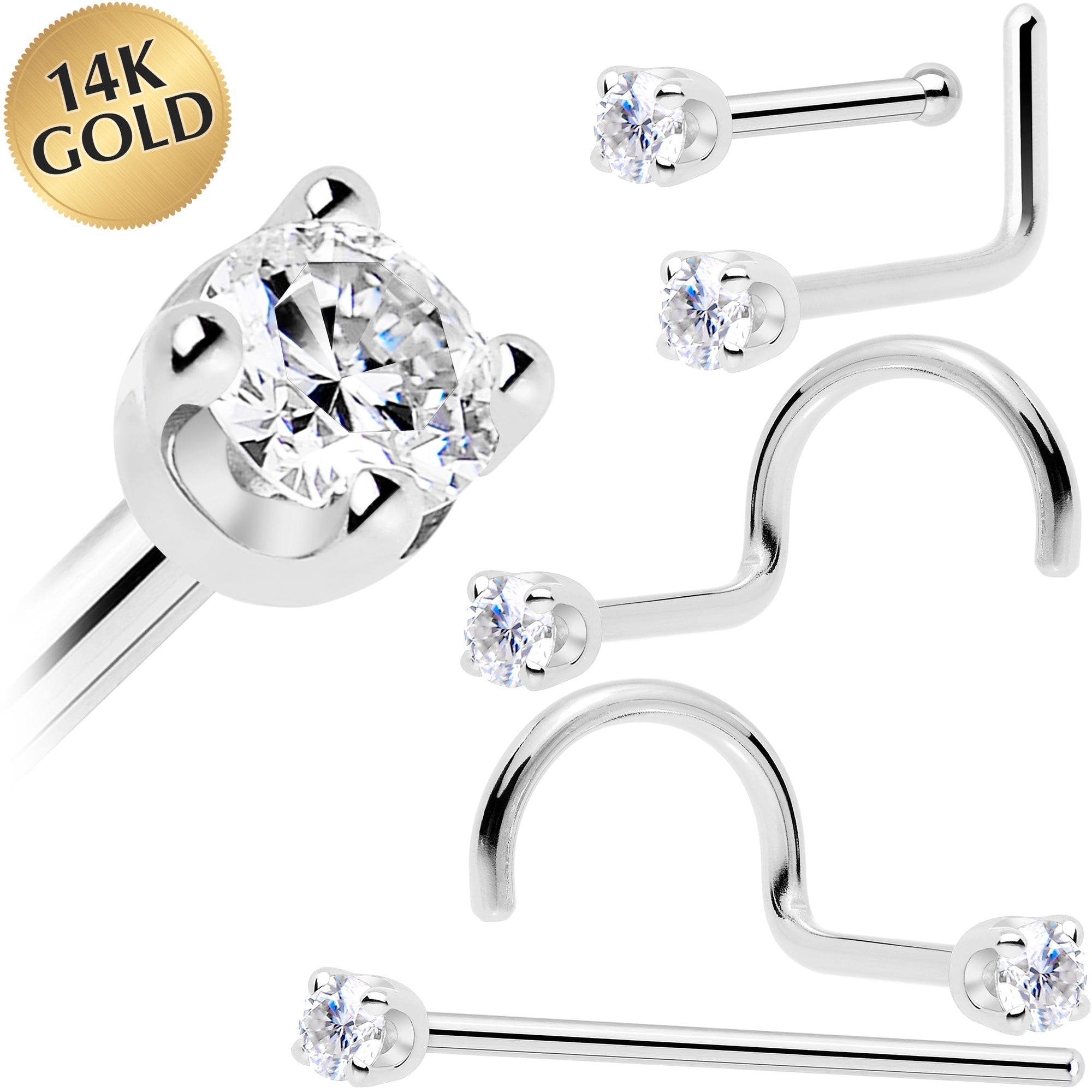 14k White Gold 2mm Moissanite Nose Ring