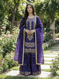Blue pure Jimmy silk sharara suit with heavy embroidery and sequins
