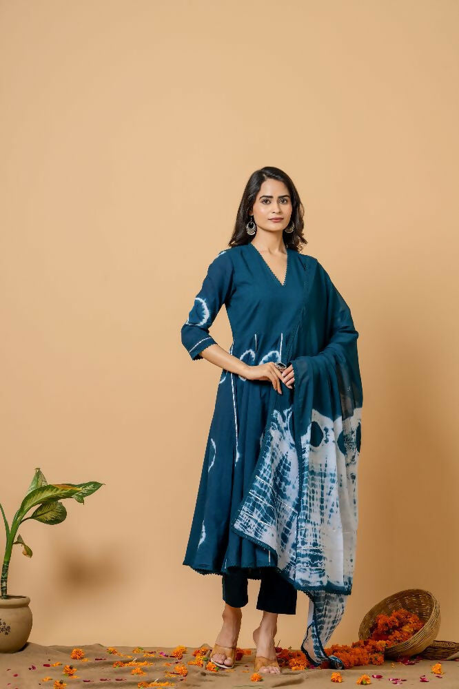 Navy blue tie and dye cotton suit set