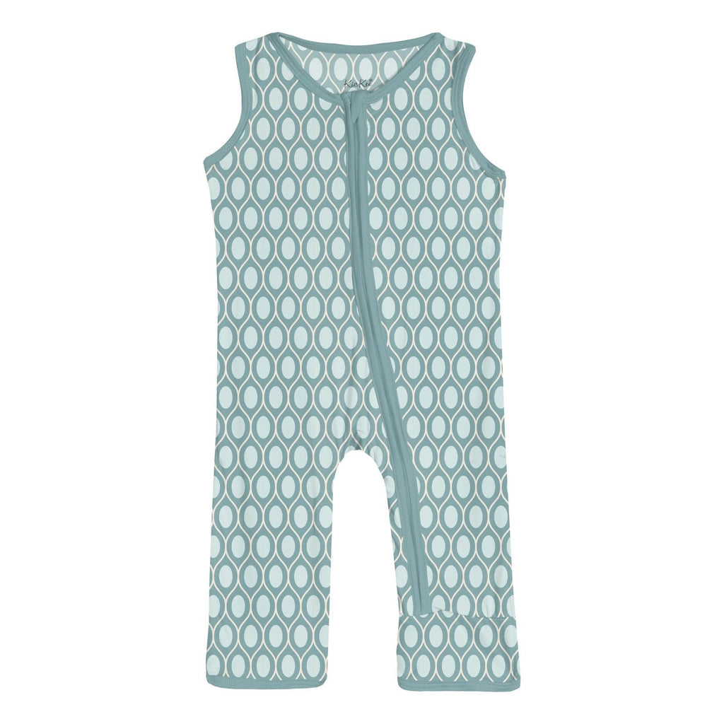 Print Finn Zip Tank Romper in Jade Wavy Lattice