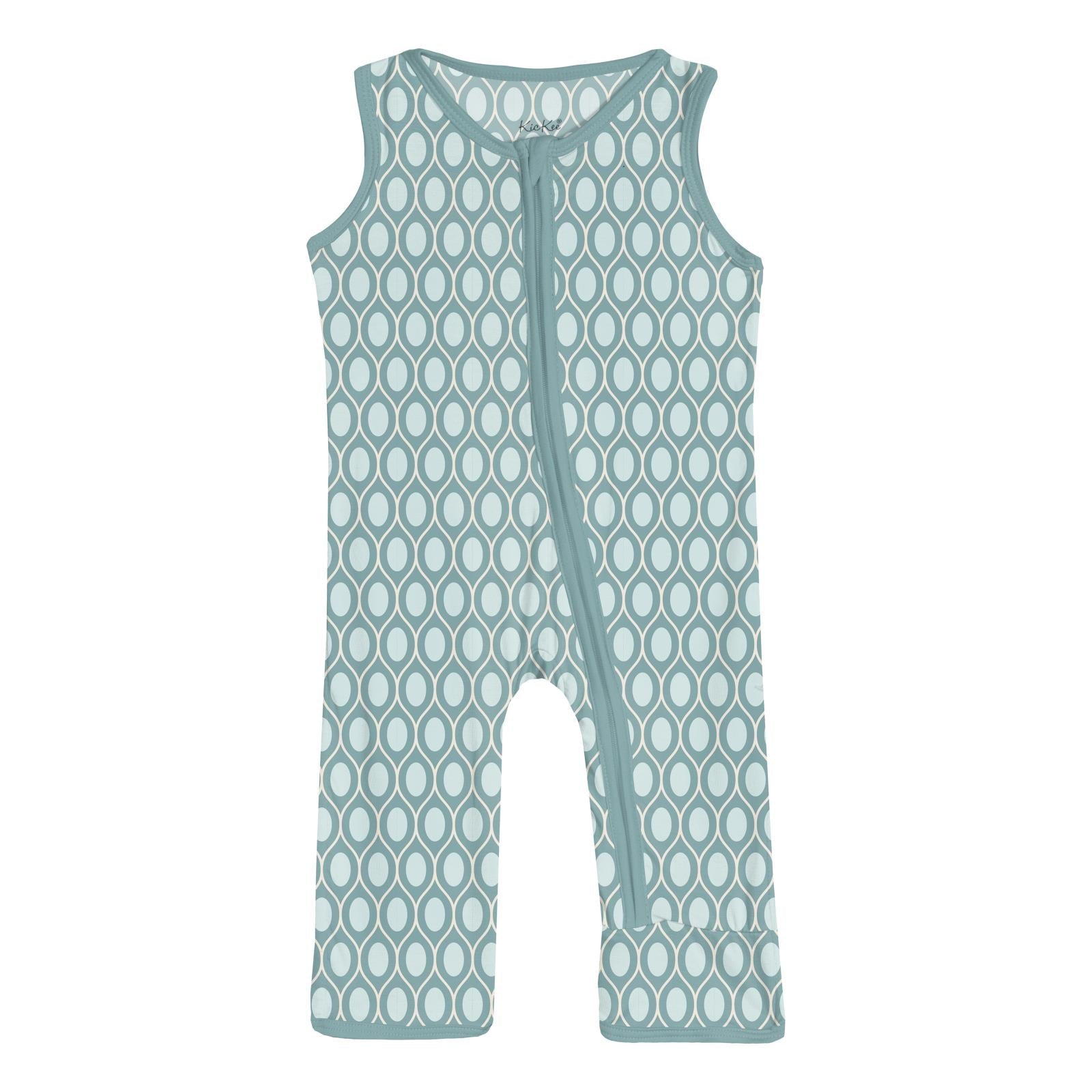 Print Finn Zip Tank Romper in Jade Wavy Lattice