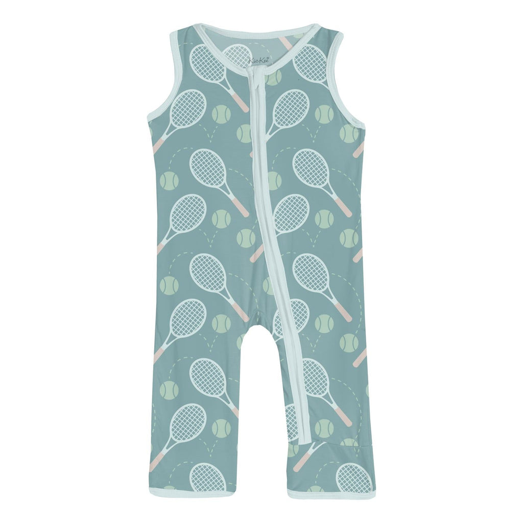 Print Finn Zip Tank Romper in Jade Tennis