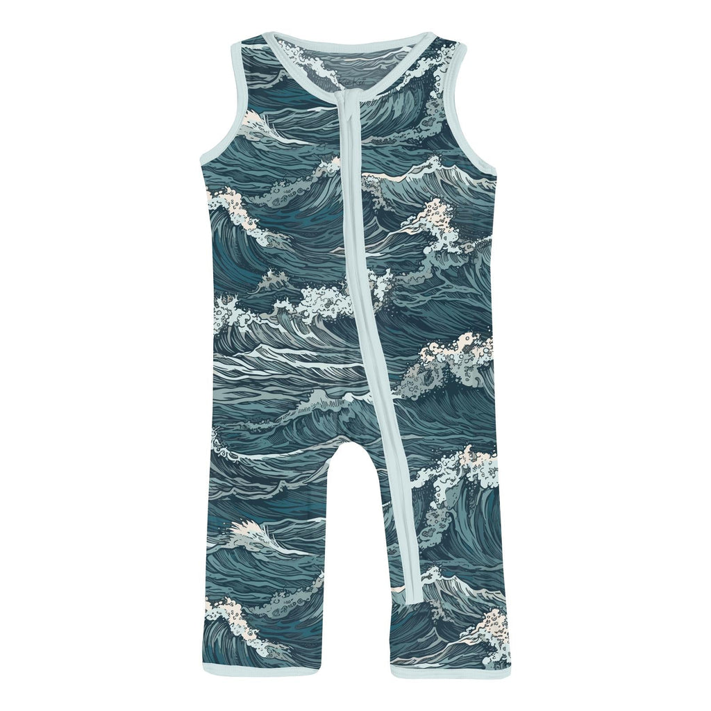 Print Finn Zip Tank Romper in Oceanic