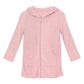 Terry Zip-Front After Swim Robe in Lotus pink color, shown in a cozy poolside setting.