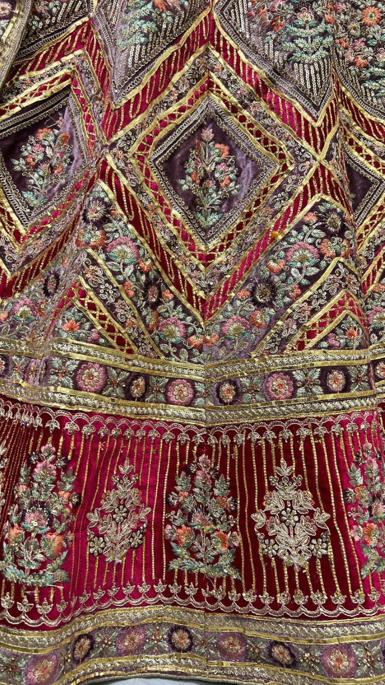 Purple Velvet Wedding Lehenga Choli with Gotta & Diamond Work