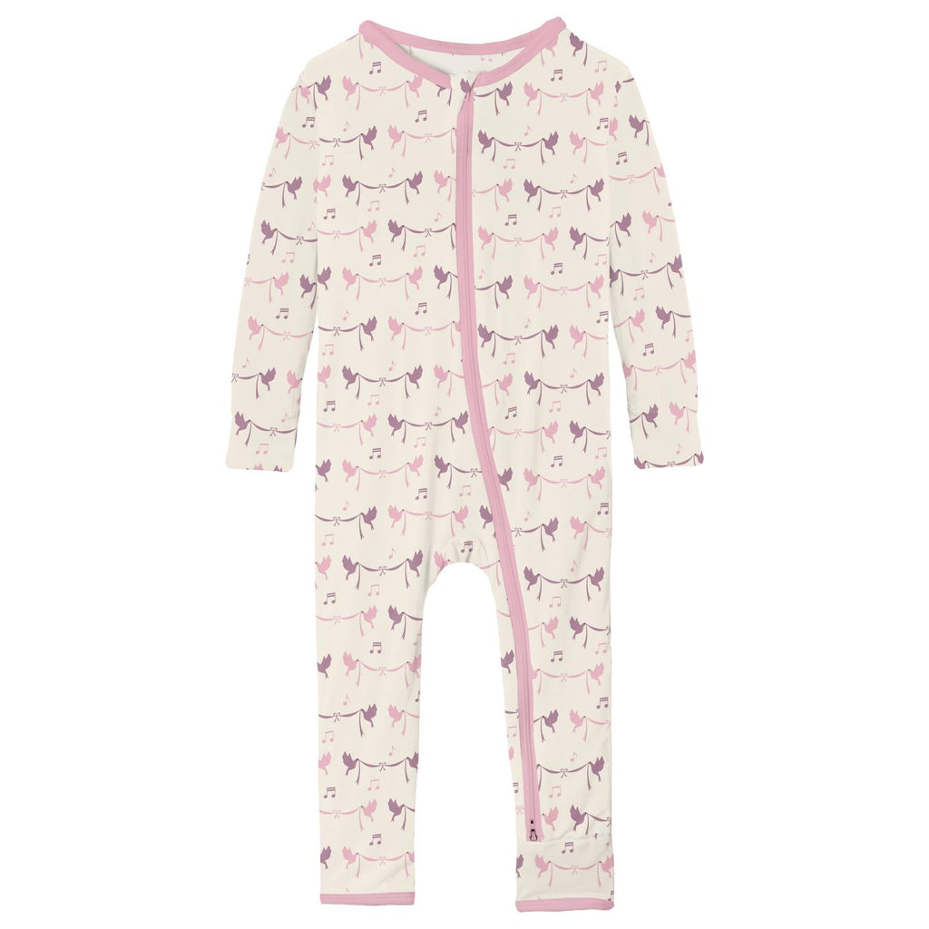 Print Coverall with 2 Way Zipper in Natural Bird Banner