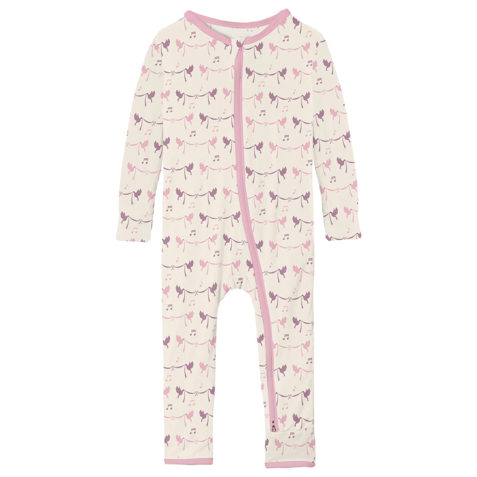 Print Coverall with 2 Way Zipper in Natural Bird Banner