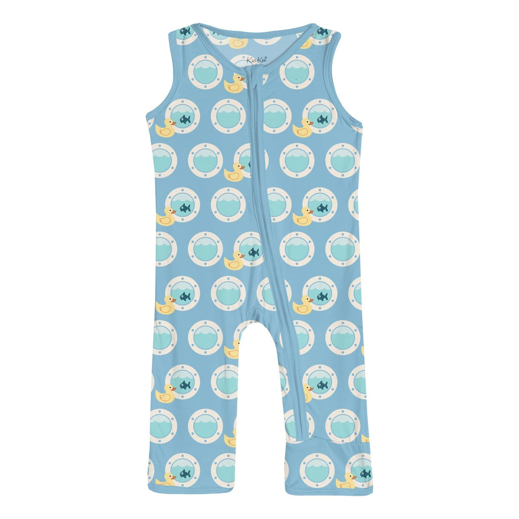 Print Finn Zip Tank Romper in Seaside Blue Porthole Rubber Ducky