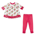 Print Long Sleeve Babydoll Outfit Set in Natural Red Ginger Flowers