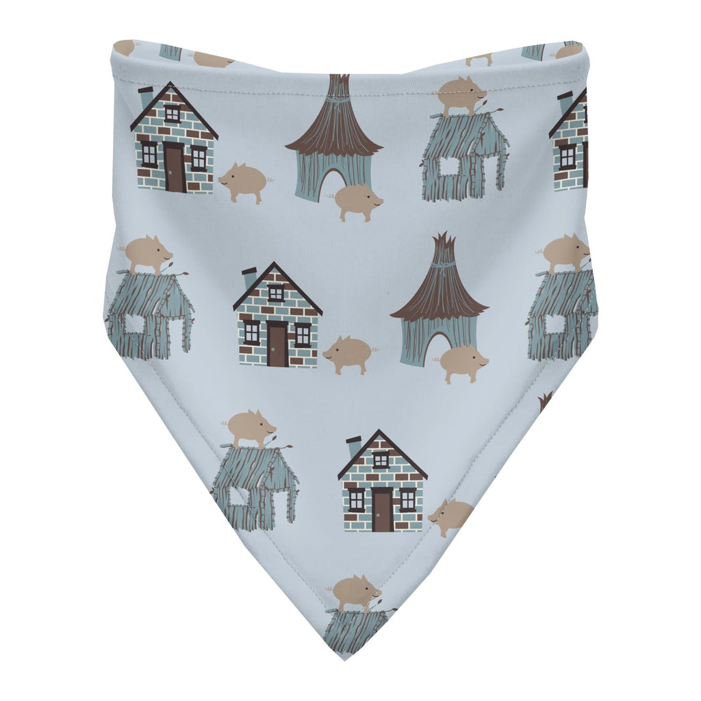 Print Bandana Bib in Illusion Blue Three Little Pigs