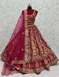 Rani Pink velvet wedding lehenga choli with Zircon diamond work