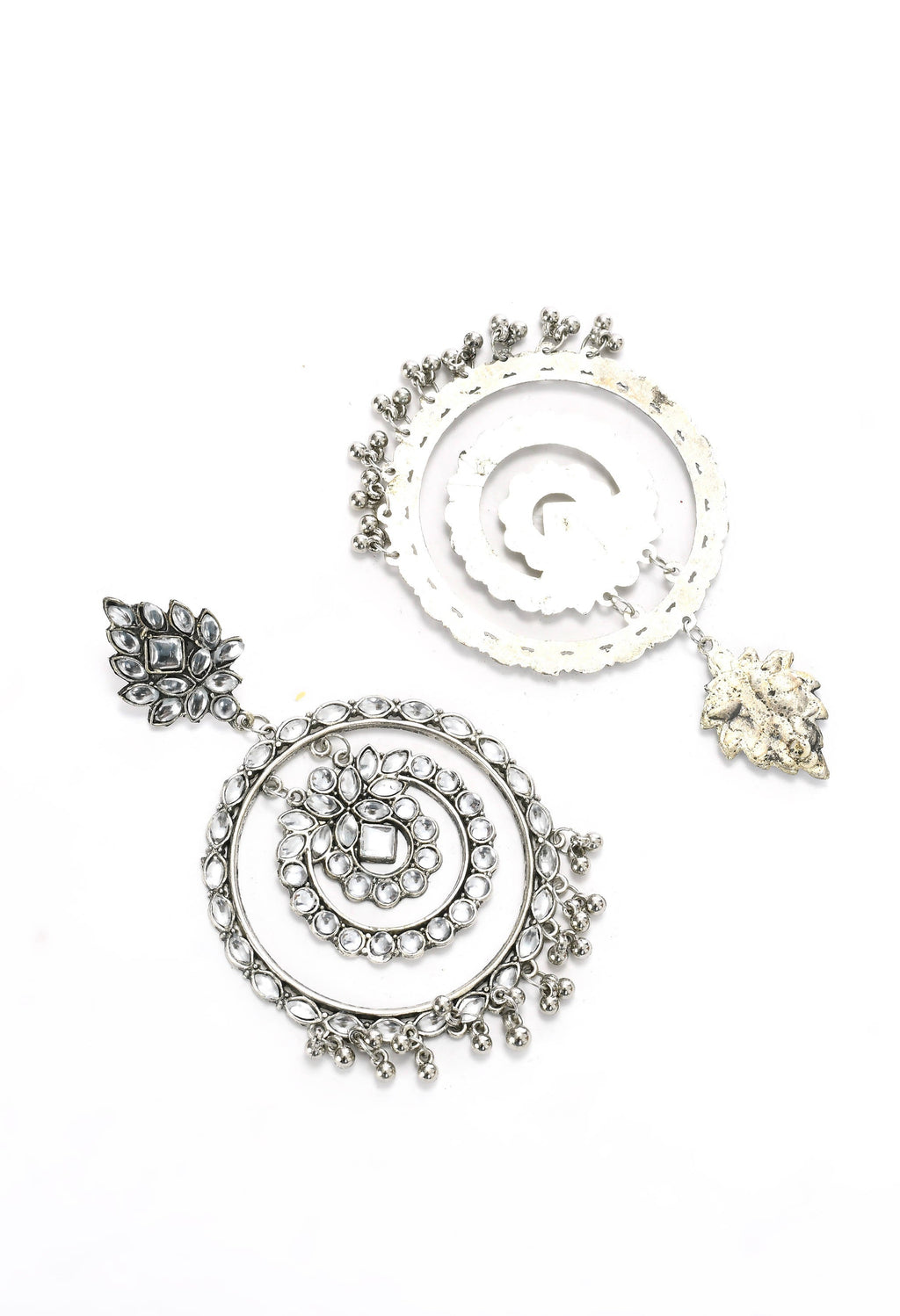 White Kundan Circle Dangle Earrings for Women and Girls