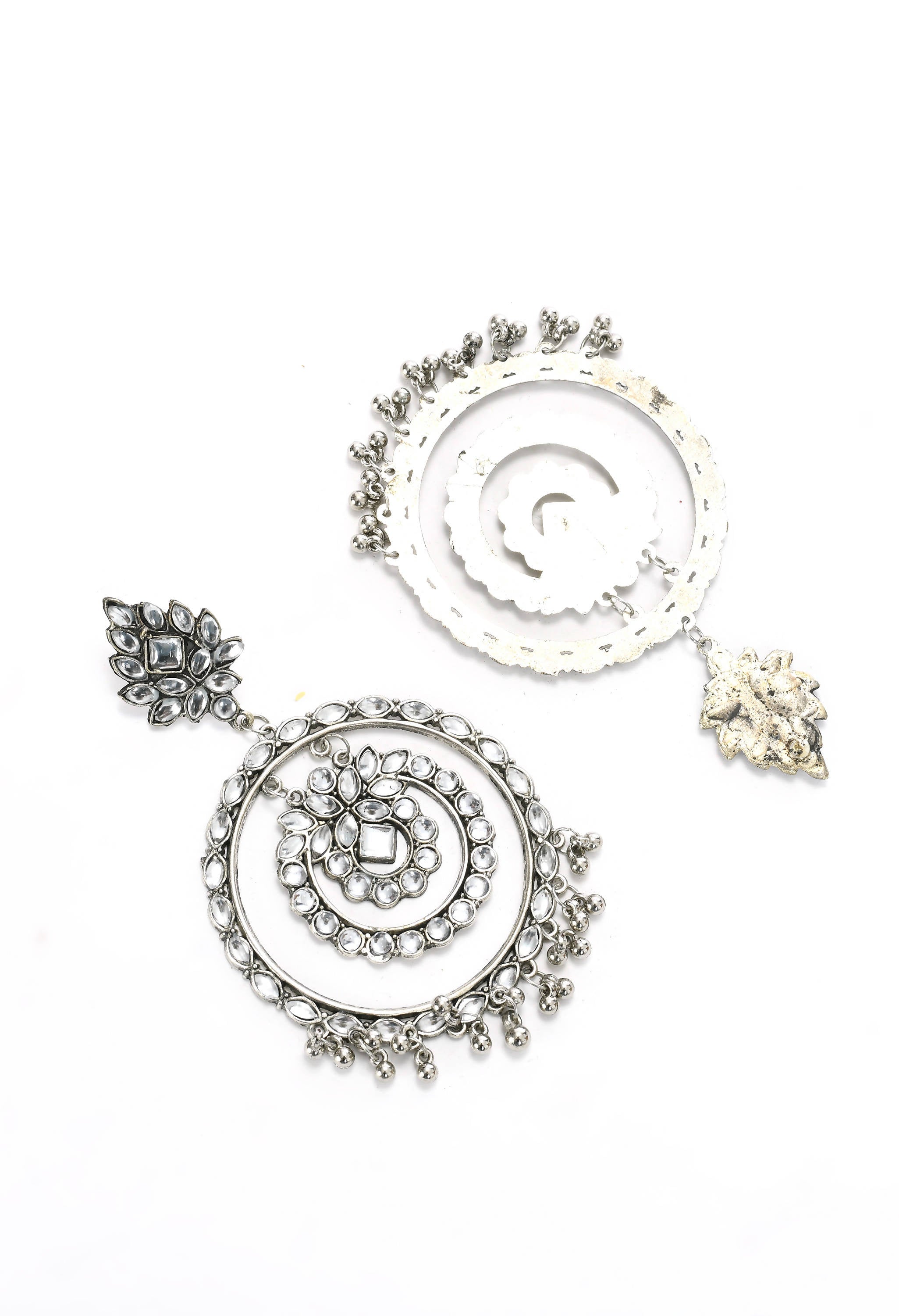 White Kundan Circle Dangle Earrings for Women and Girls