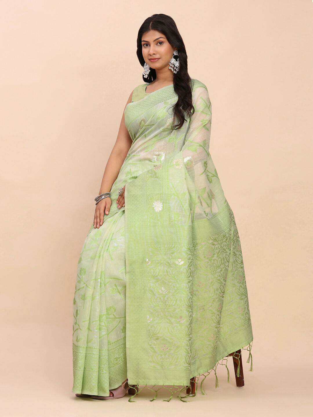 Shree Shyam Fashion Linen Cotton Light Green Saree