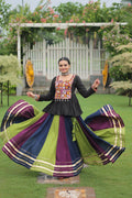 Multicolor 14kg rayon lehenga choli with Gota-Patti lace work in traditional bohemian style.