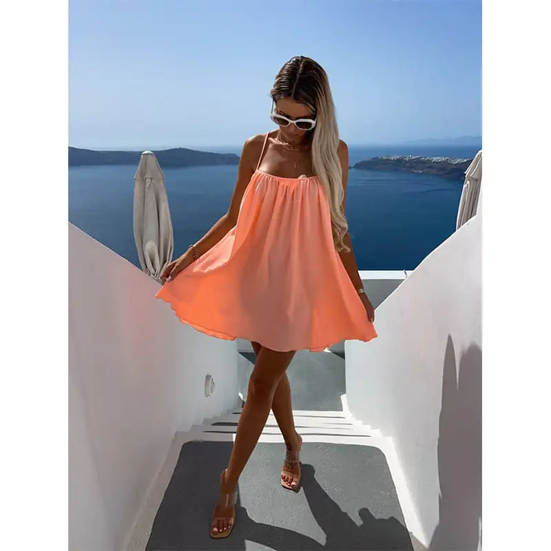Women's Solid Color Sleeveless Mini Sun Dress - Image 10