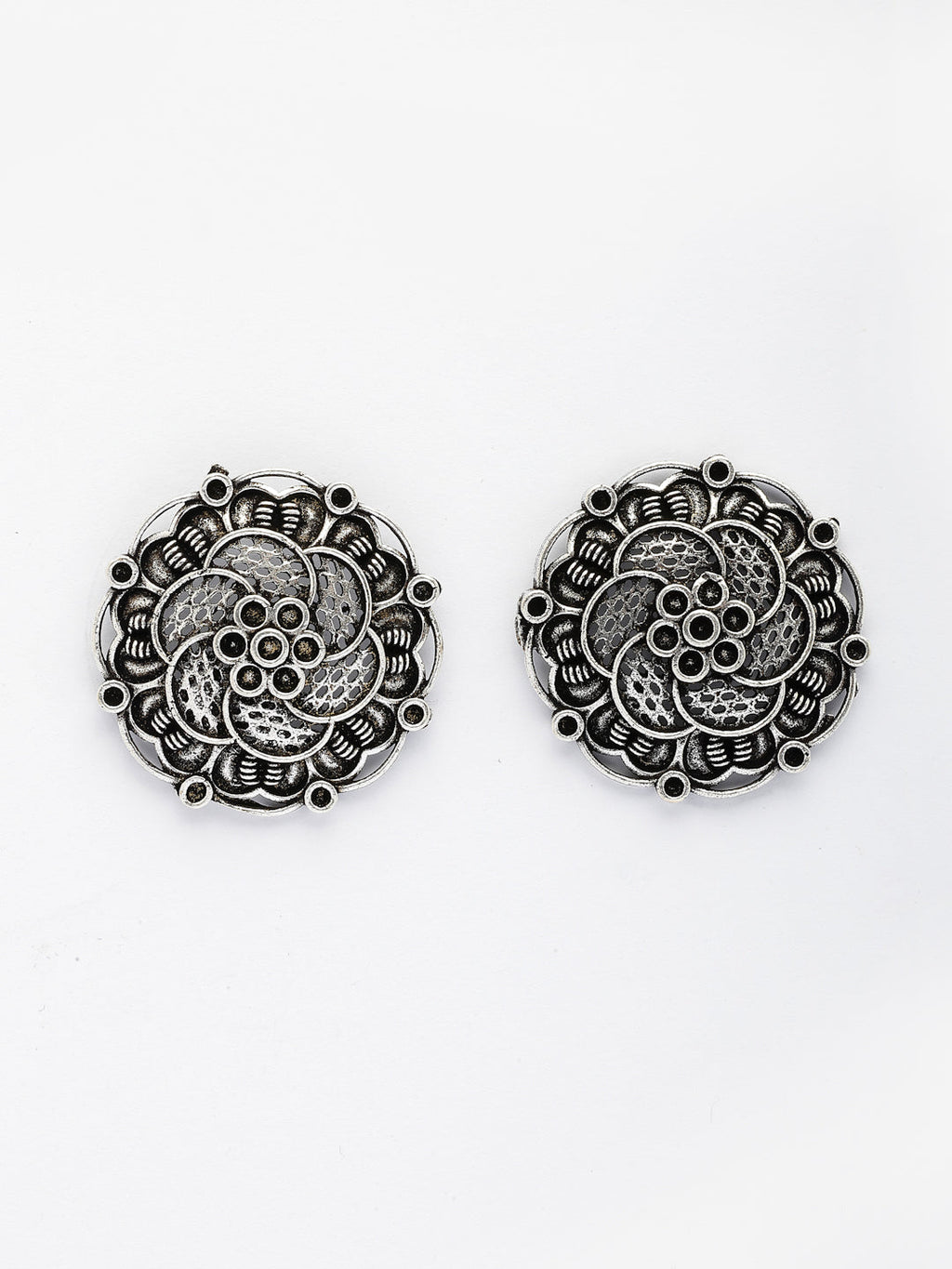 Set of 3 Silver Plated Oxidized Traditional Jhumka and Stud Earrings