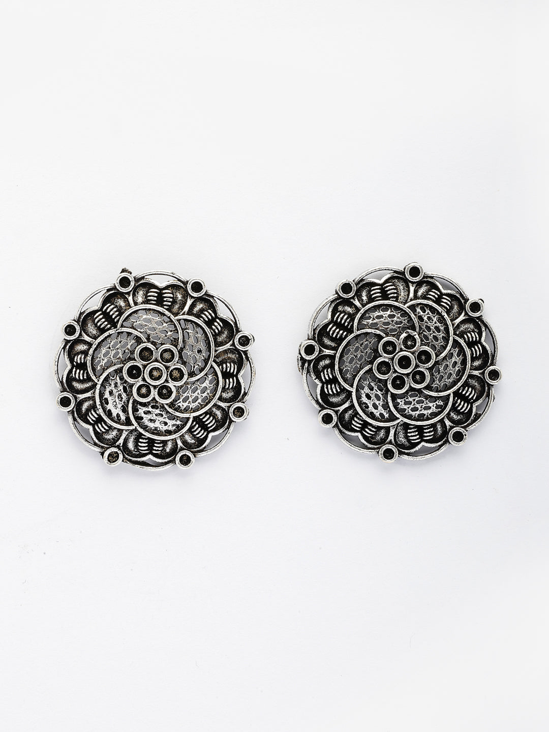 Set of 3 Silver Plated Oxidized Traditional Jhumka and Stud Earrings