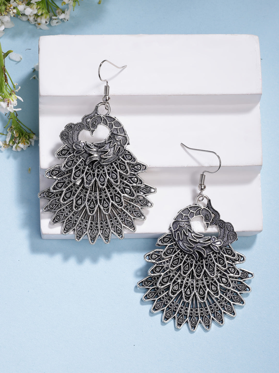 Set of 3 Silver Plated Oxidized Traditional Jhumka and Stud Earrings