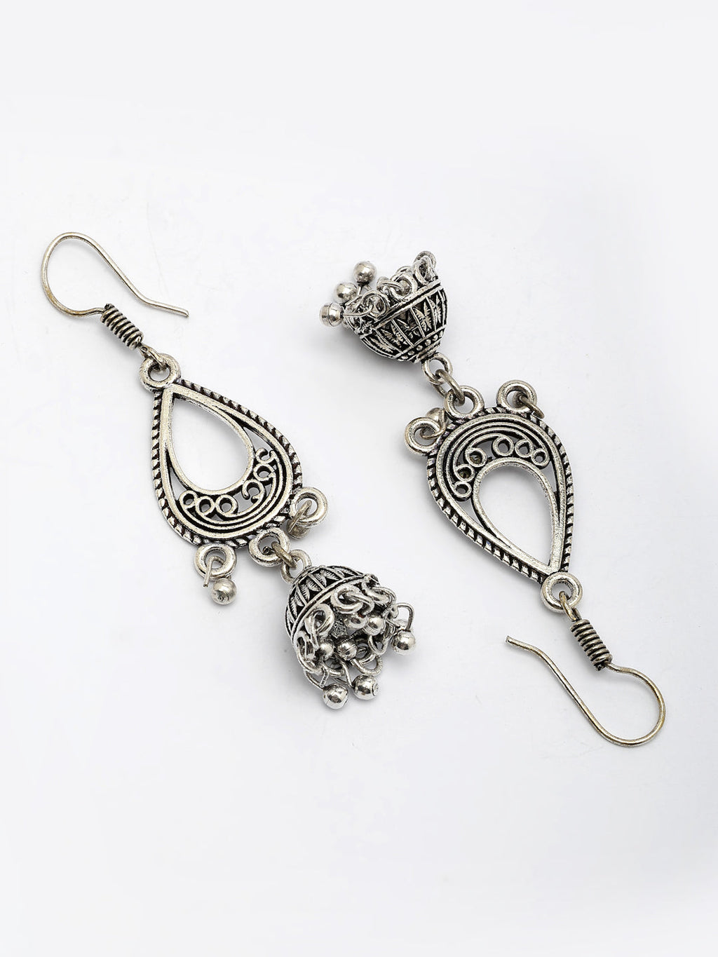 Set of 3 Silver Plated Oxidized Traditional Jhumka and Stud Earrings