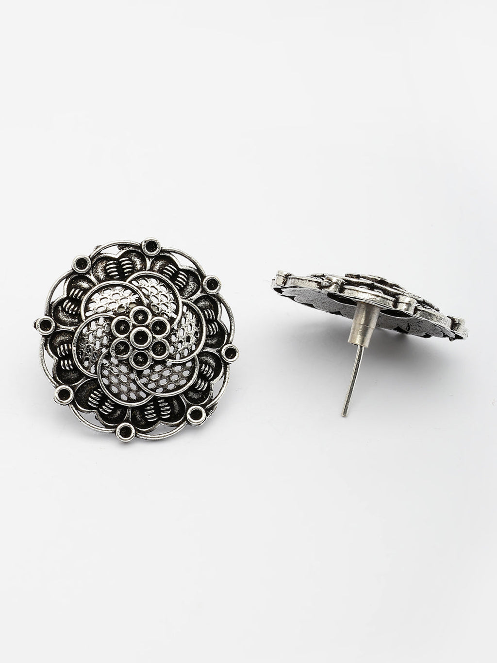Set of 3 Silver Plated Oxidized Traditional Jhumka and Stud Earrings