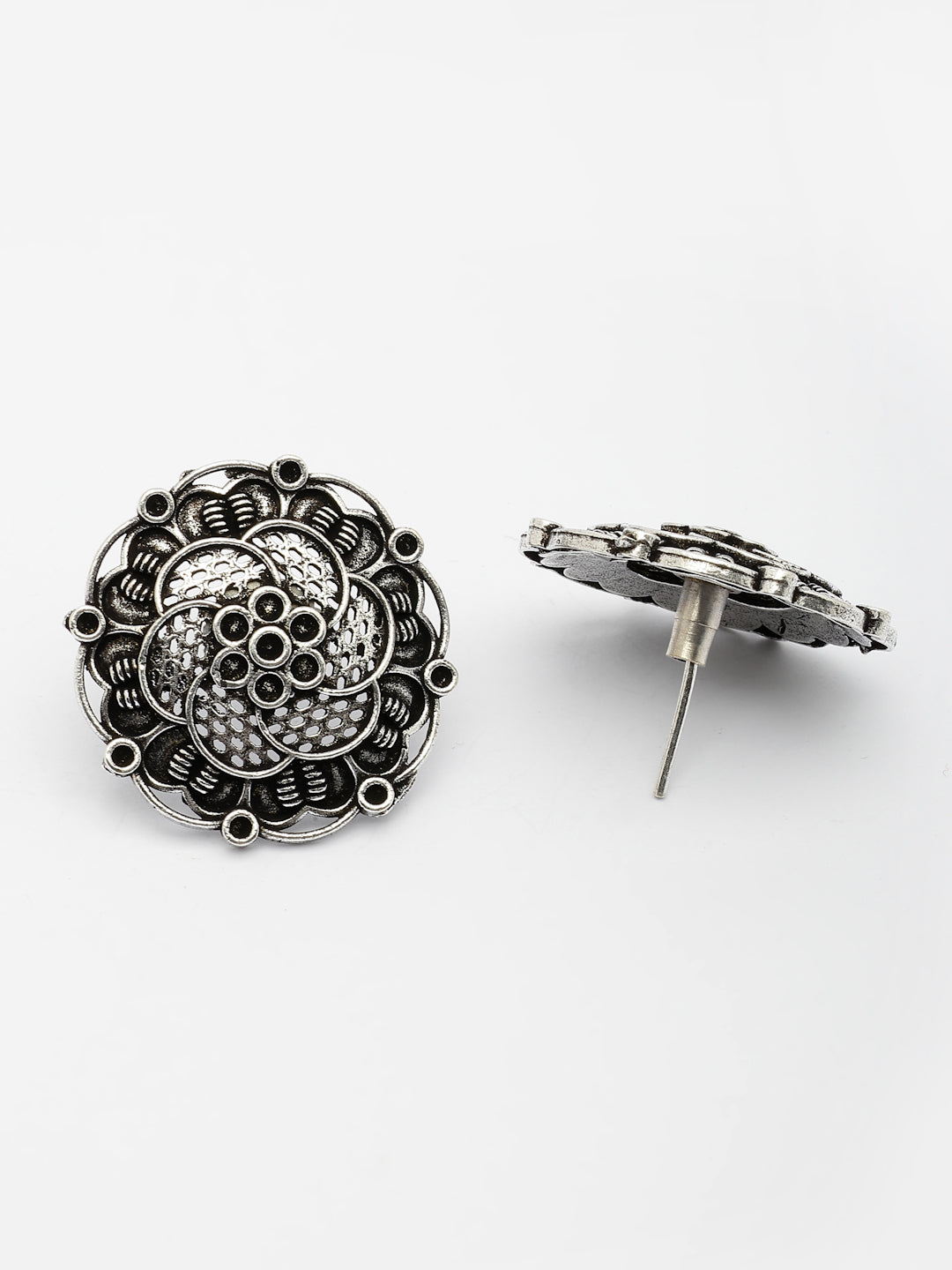 Set of 3 Silver Plated Oxidized Traditional Jhumka and Stud Earrings