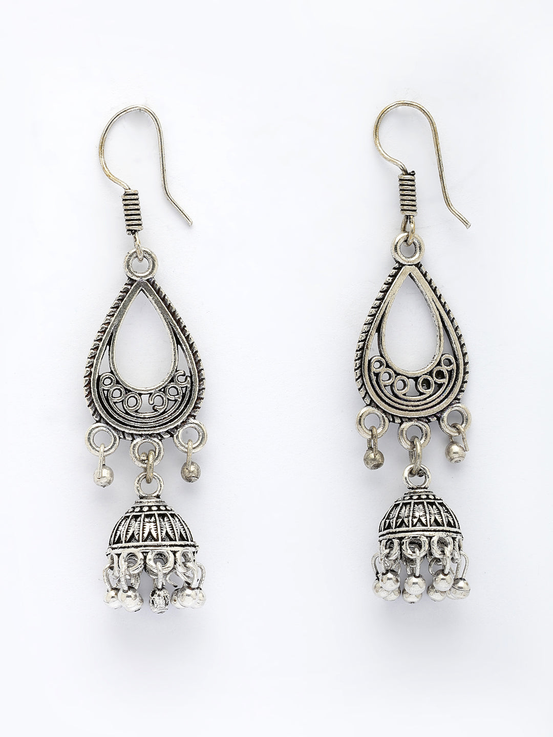Set of 3 Silver Plated Oxidized Traditional Jhumka and Stud Earrings