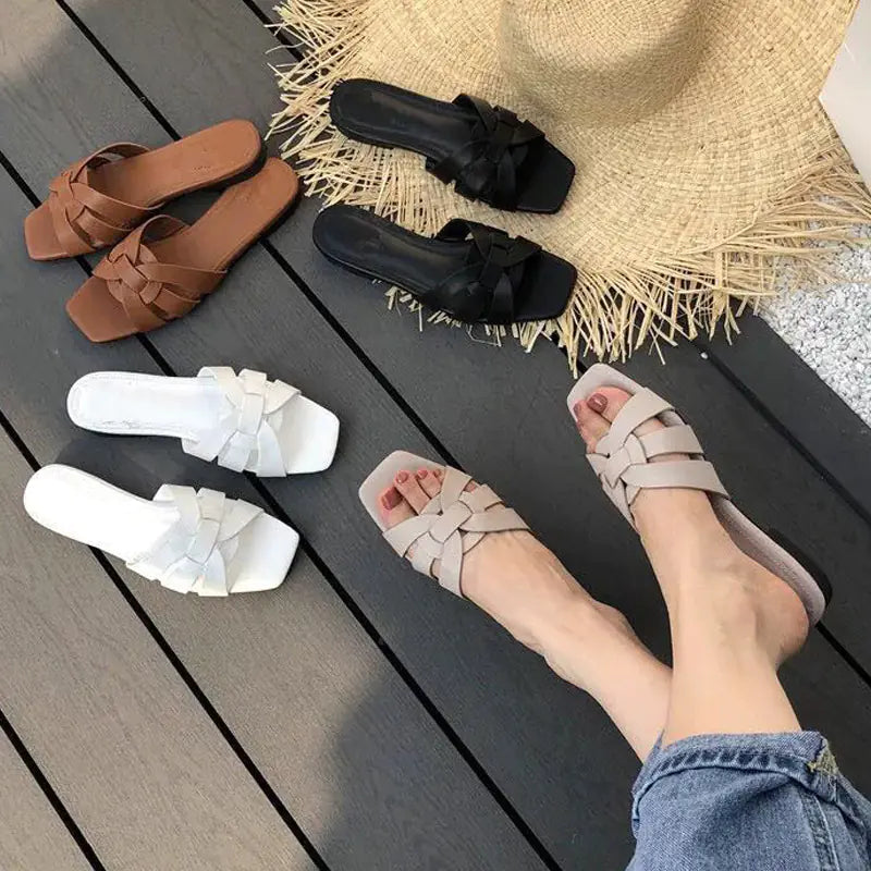 Women's Braided Flat Sandals Open Toe Casual Beach Slides - Image 4
