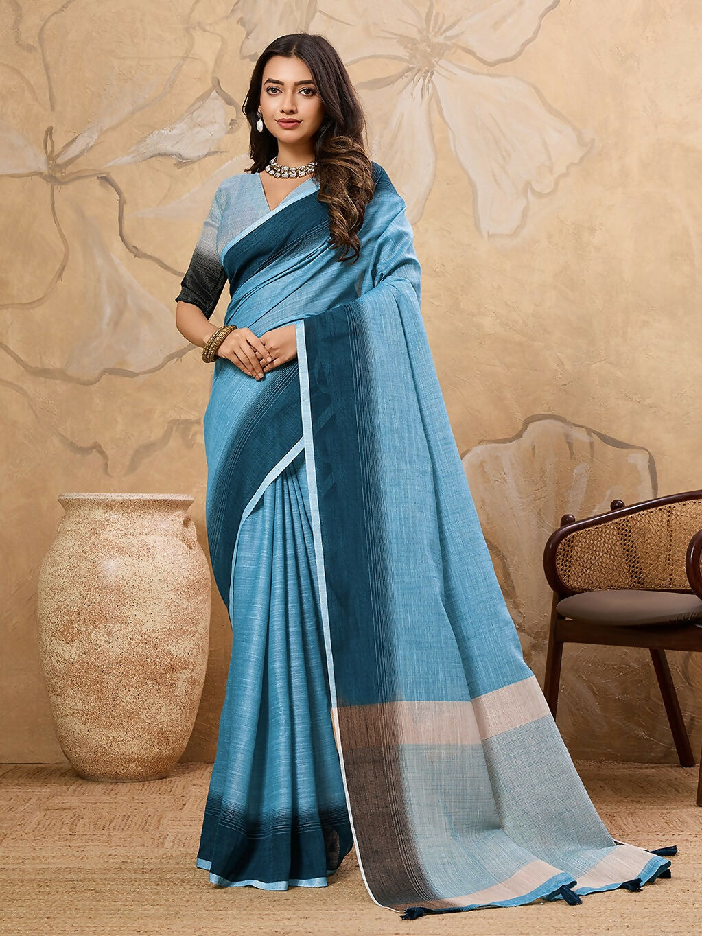 Shree Shyam Fashion Sky Blue Linen Saree