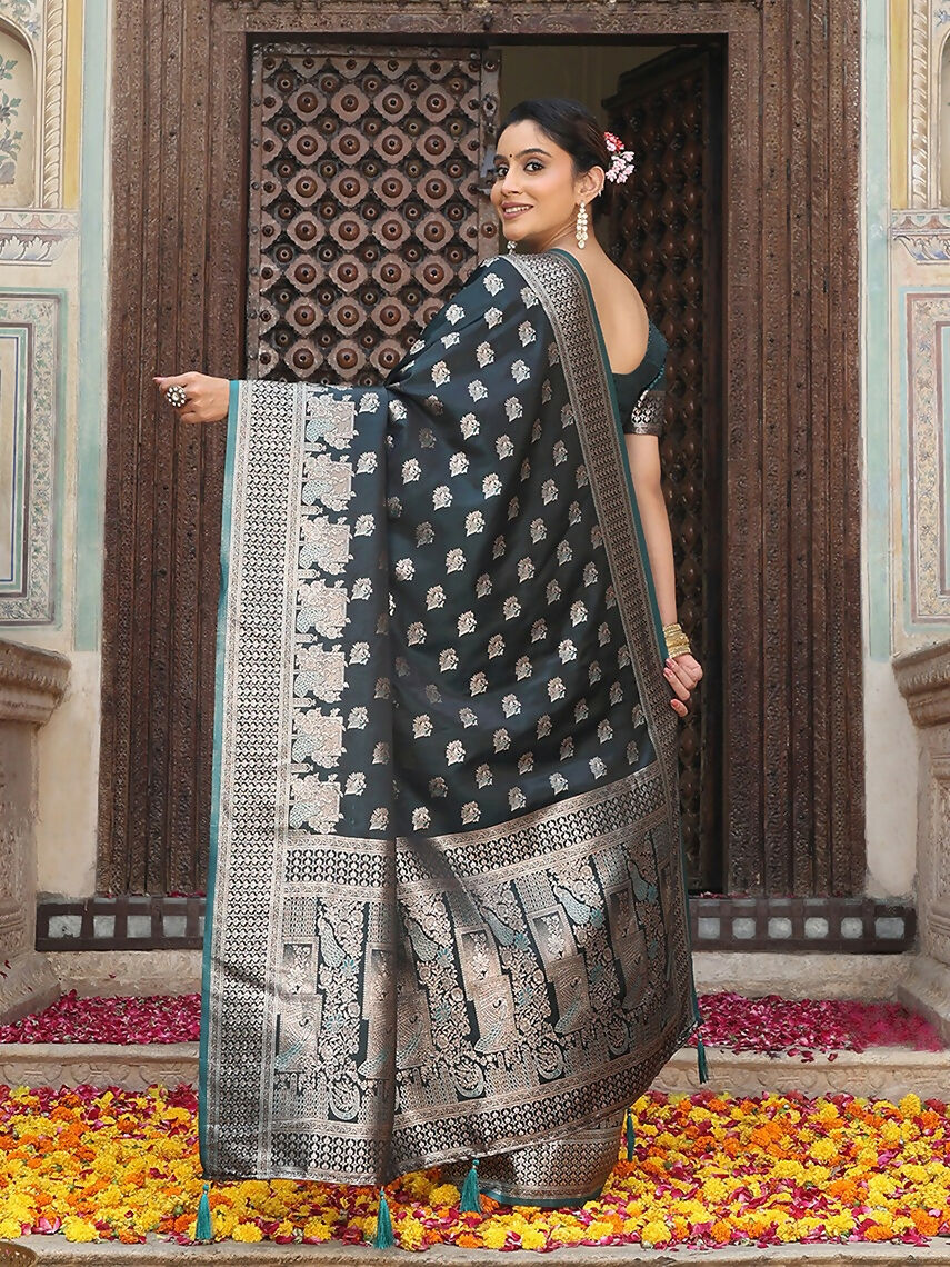 Teal Silk Saree with Matching Blouse Piece