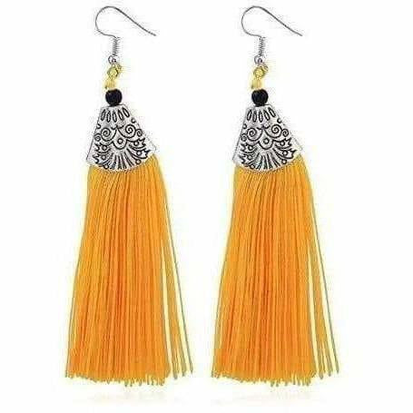 Bright orange fringe hanging earrings for party wear