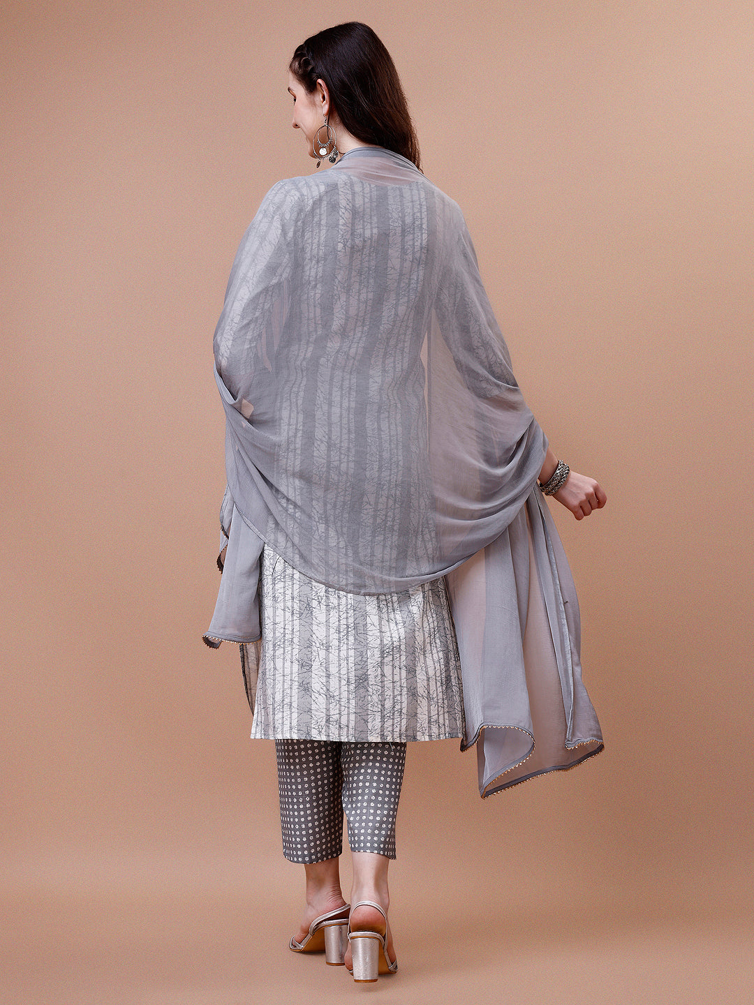 Mirror Embroidered Striped Cotton Kurta Set with Pant & Dupatta