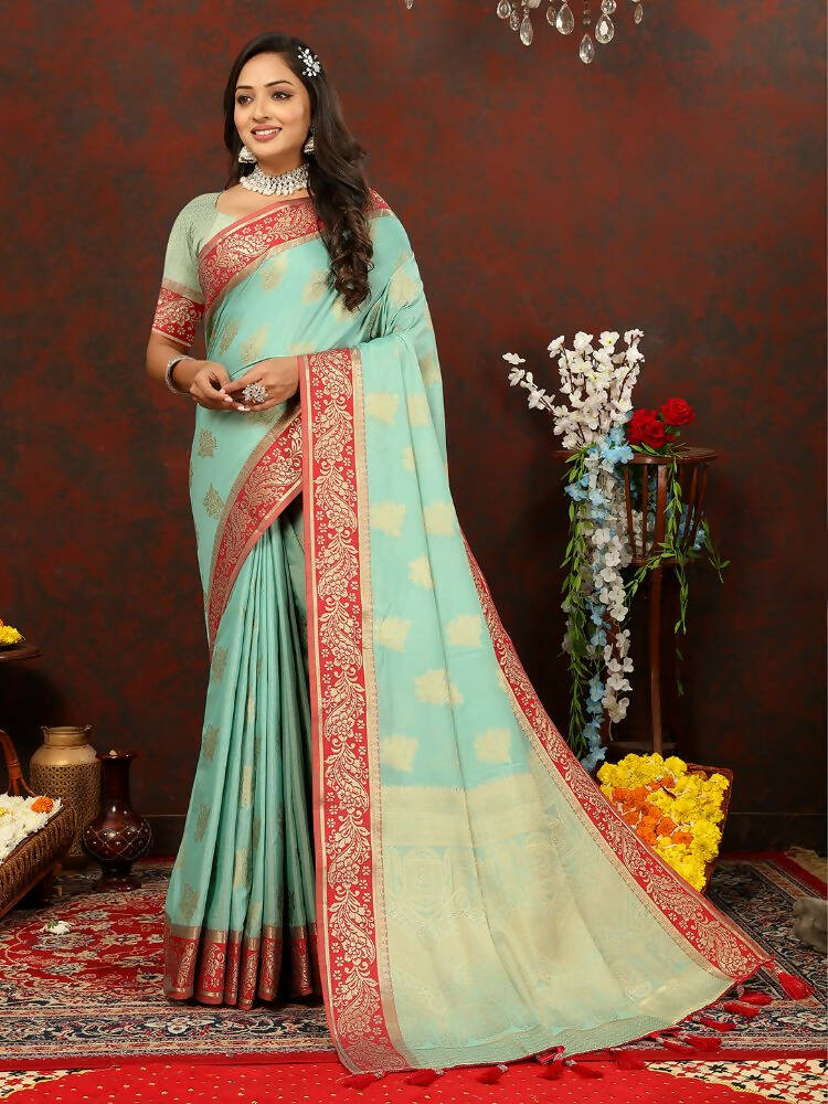 Skyblue Cotton Saree with Traditional Zari Weaving Design
