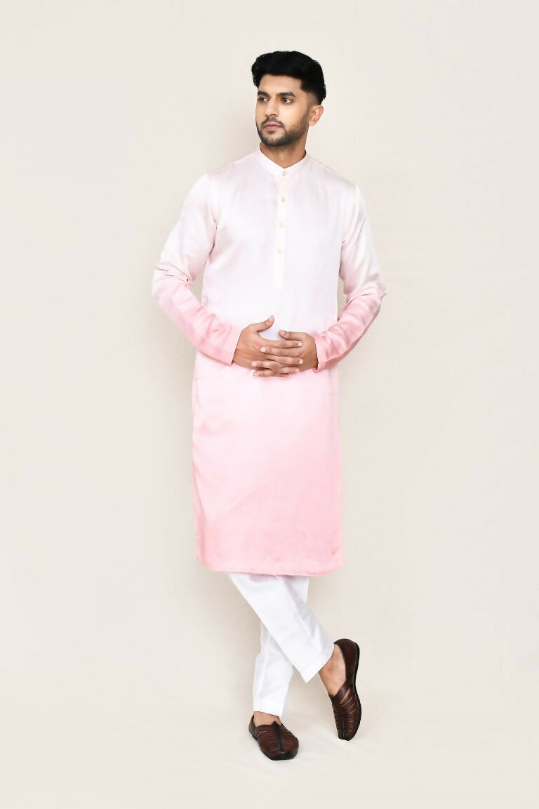 White Satin Silk Kurta and Straight Fit Pant Set