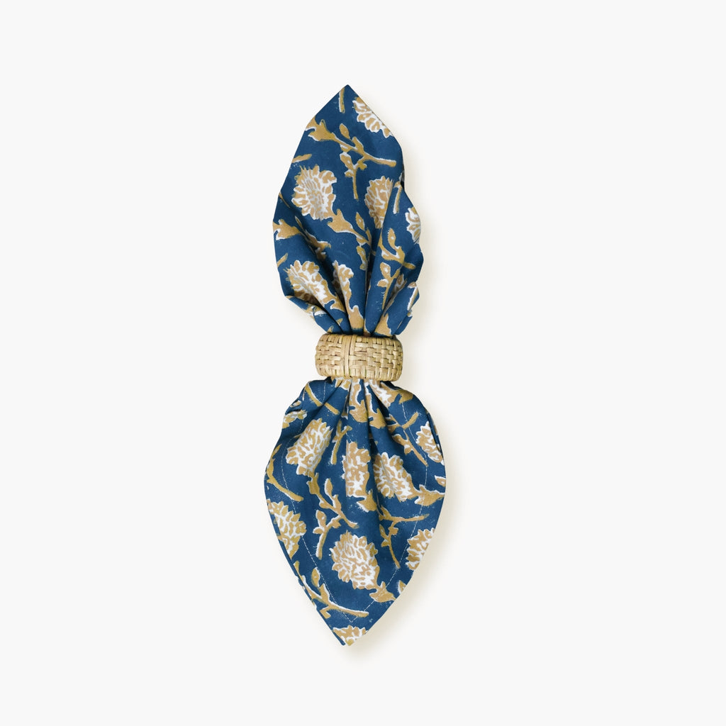 Nikhar Ink Blue Cotton Table Napkins with Floral Motif - Set of 2