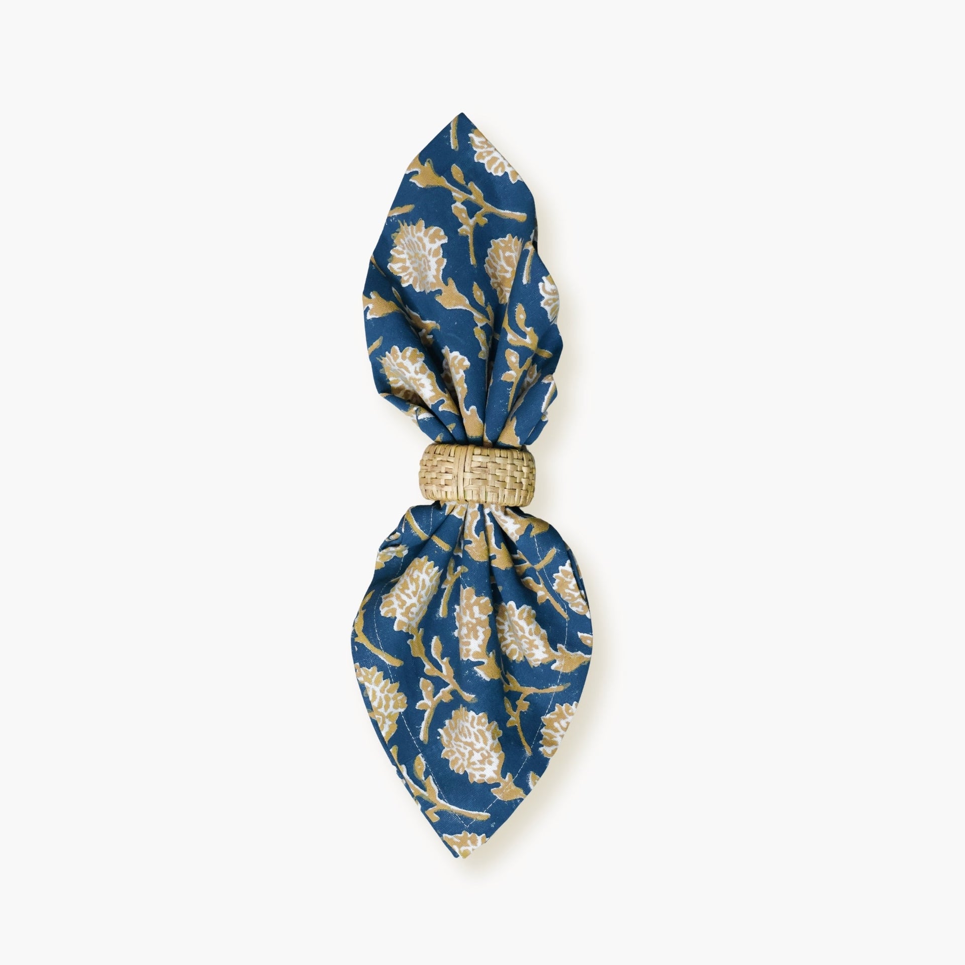 Nikhar Ink Blue Cotton Table Napkins with Floral Motif - Set of 2