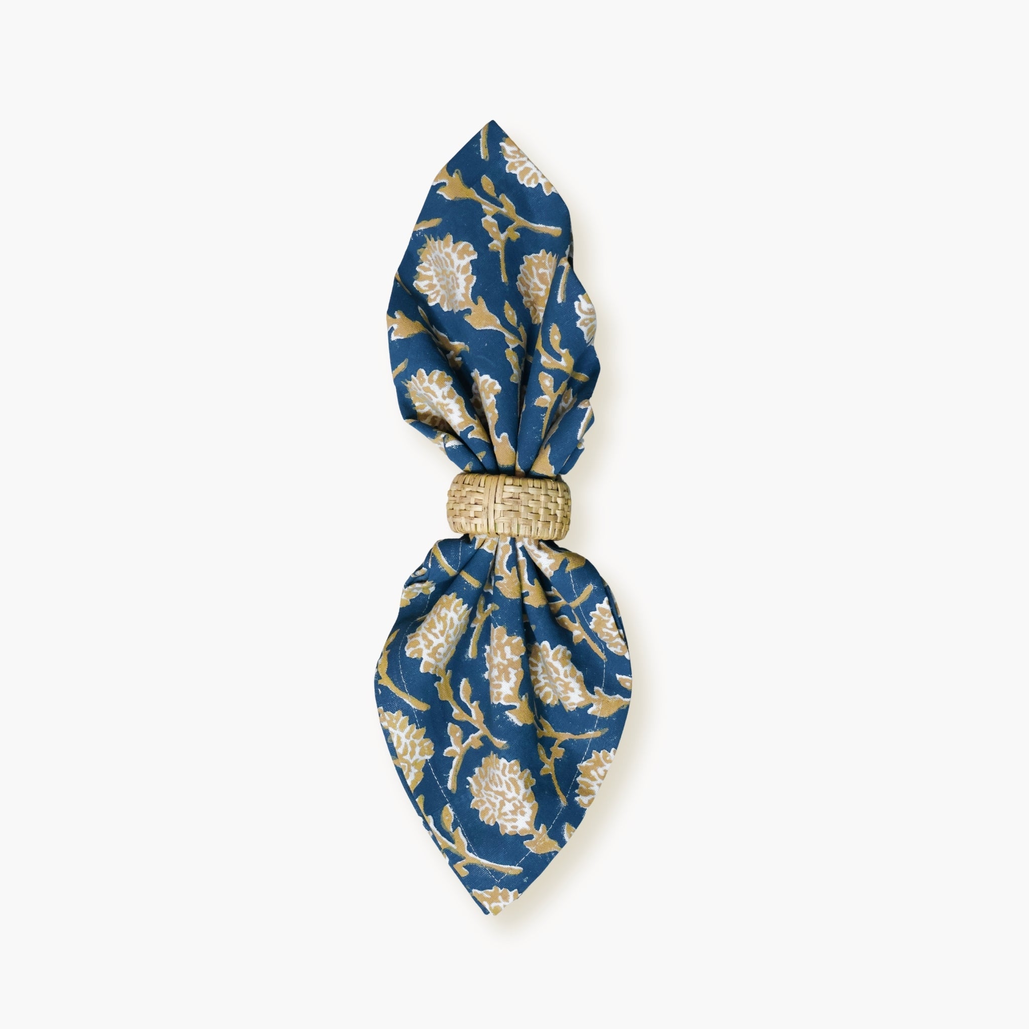 Nikhar Ink Blue Cotton Table Napkins with Floral Motif - Set of 2
