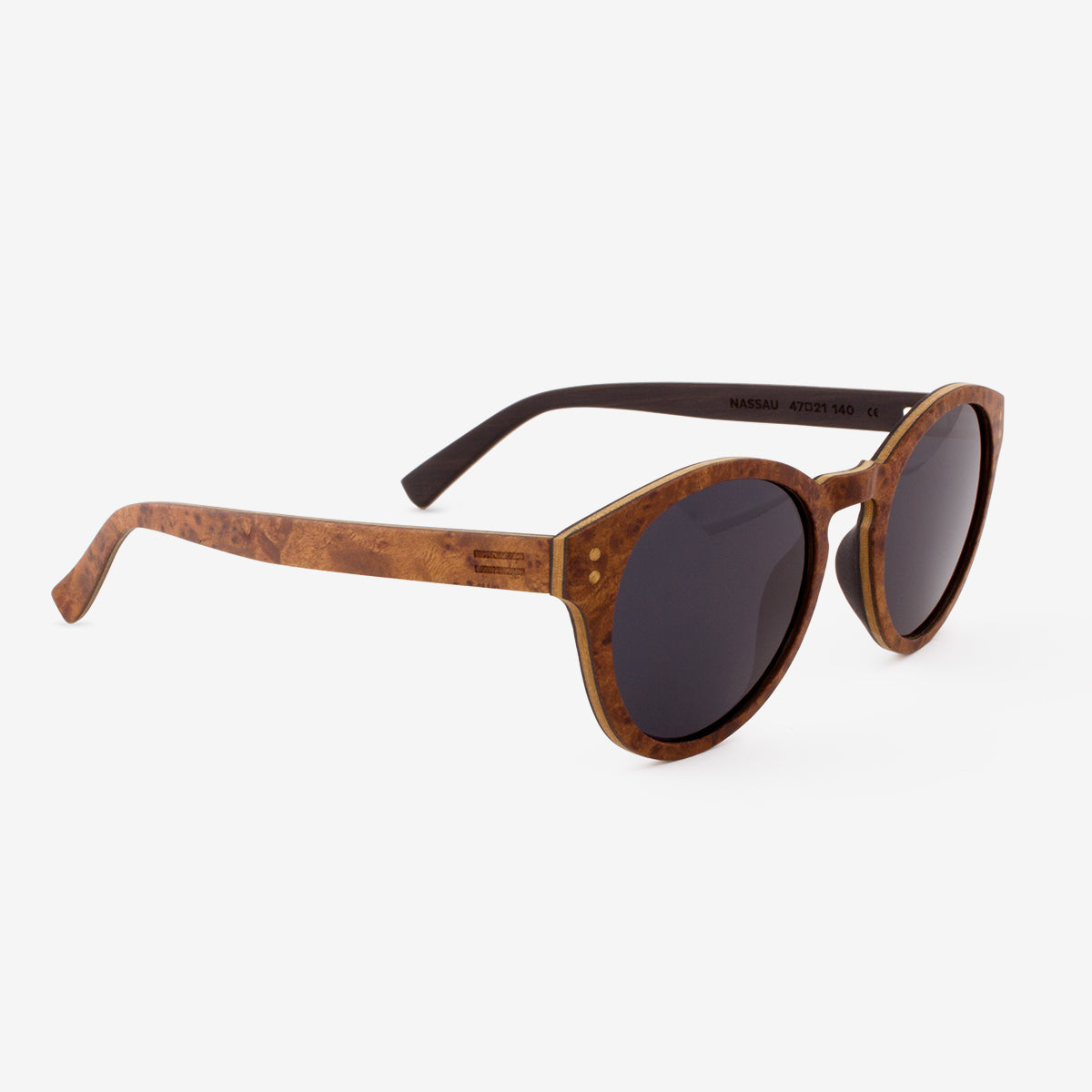 Nassau Wood Sunglasses - Unisex Minimalist Natural Grain Frames