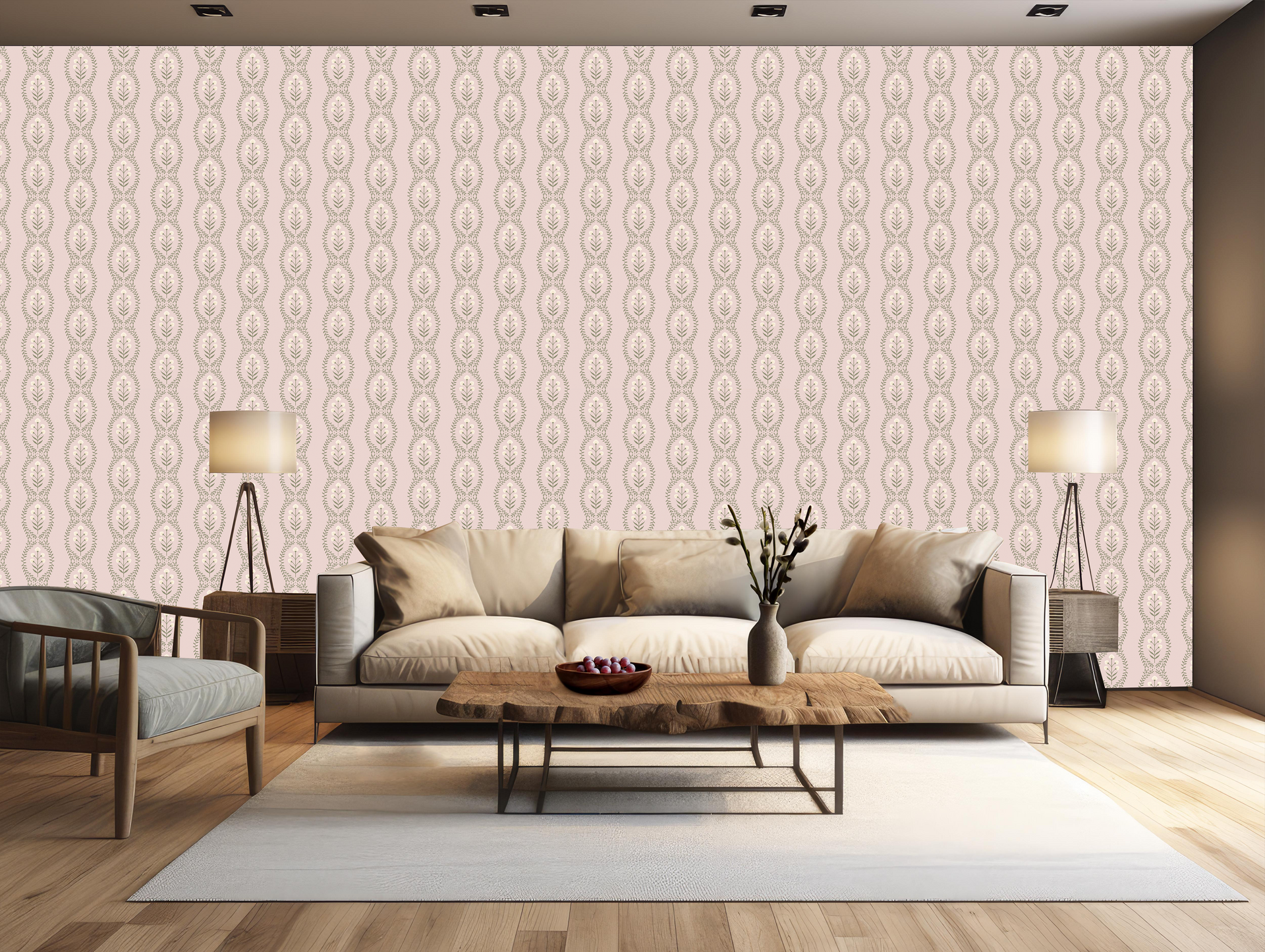 Nattie Floral Wallpaper in Green Blue Pink White Bohemian Style