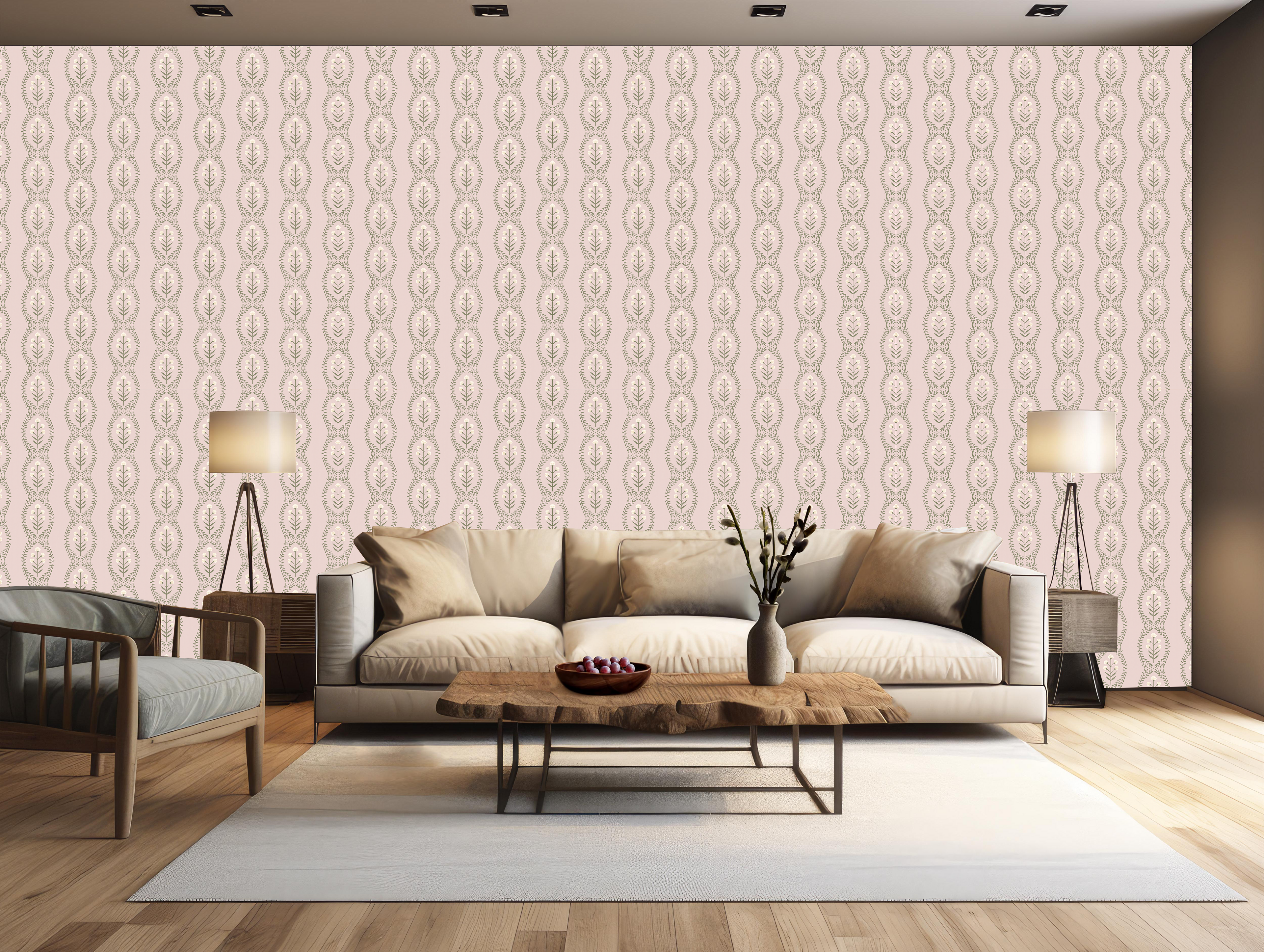 Nattie Floral Wallpaper in Green Blue Pink White Bohemian Style