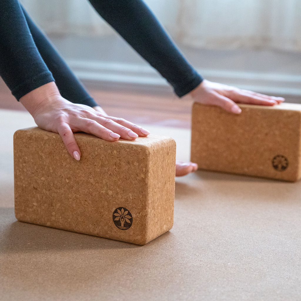 Solid Cork Yoga Block Set for Stability & Support - Minimalist Tan