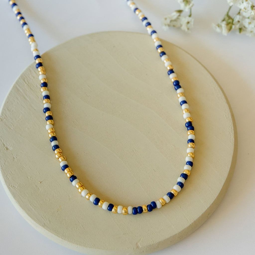 Navy Neve Beaded Necklace