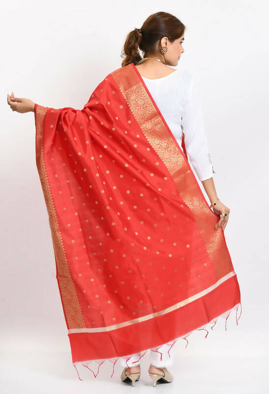 Red Banarasi Silk Woven Dupatta for Festive Ethnic Ensembles