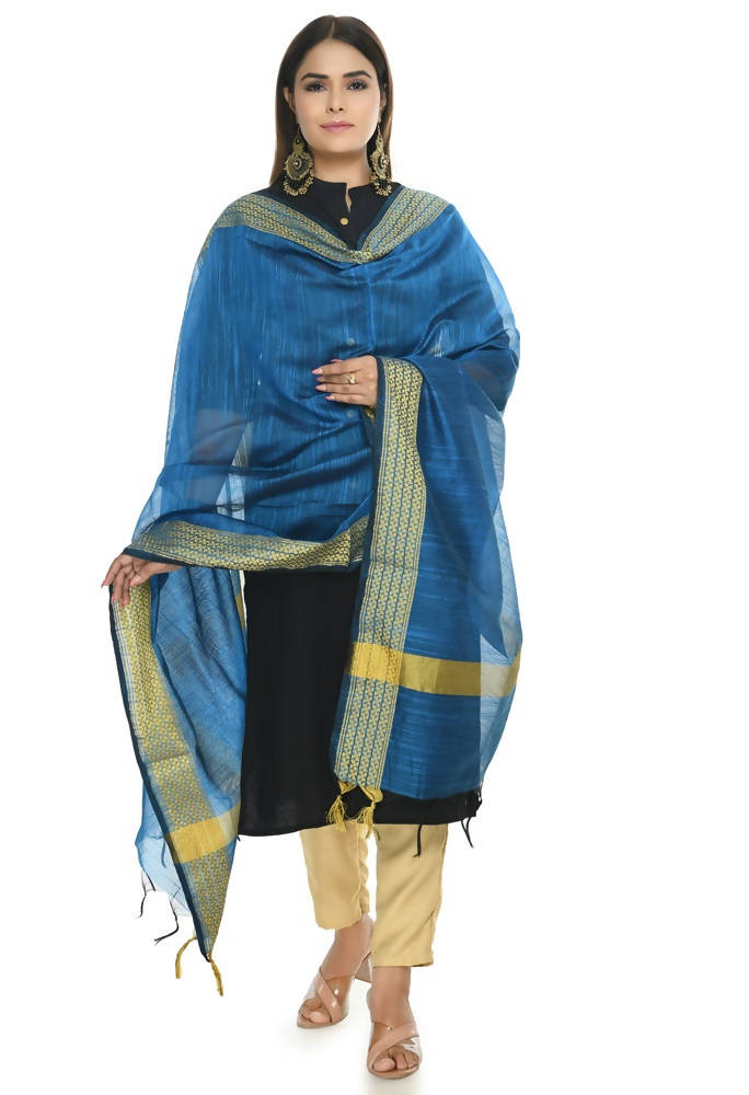 Blue Handloom Cotton Dupatta - Soft Breathable Ethnic Accessory