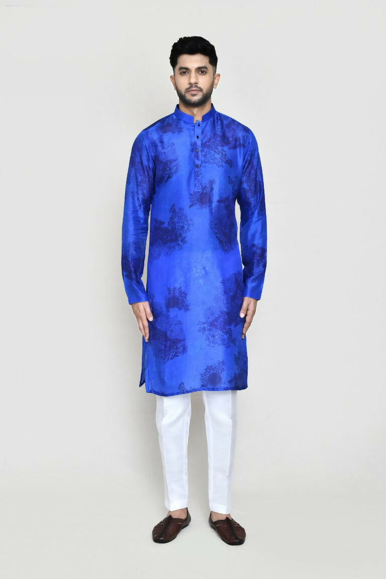 Royal Blue Cotton Silk Kurta with Straight Fit Pant