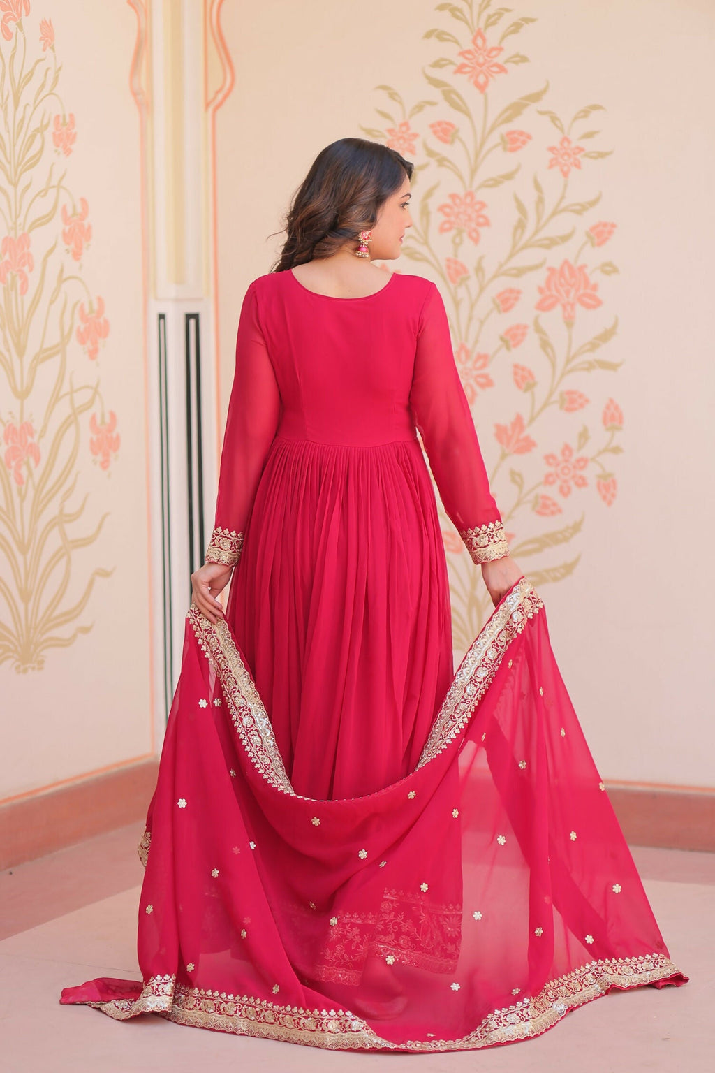 Maroon Georgette Kurta Set Featuring Sequence Embroidery