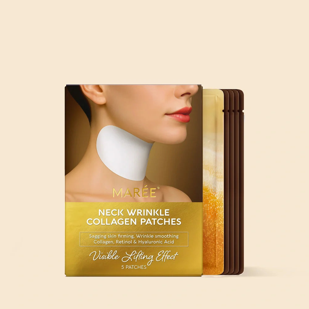 Marée lifting neck wrinkle patches packaging featuring retinol and collagen branding