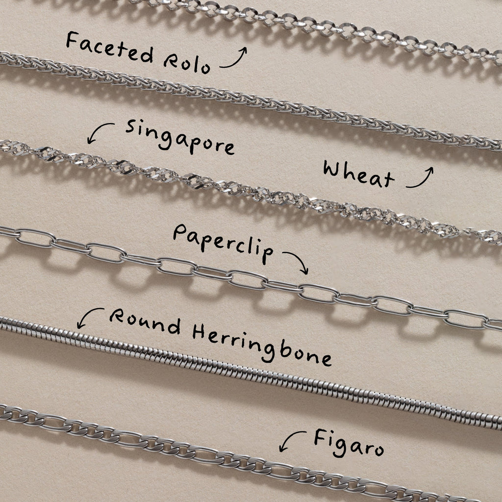 Singapore Chain Charm Necklace for Layering in Silver Stainless Steel